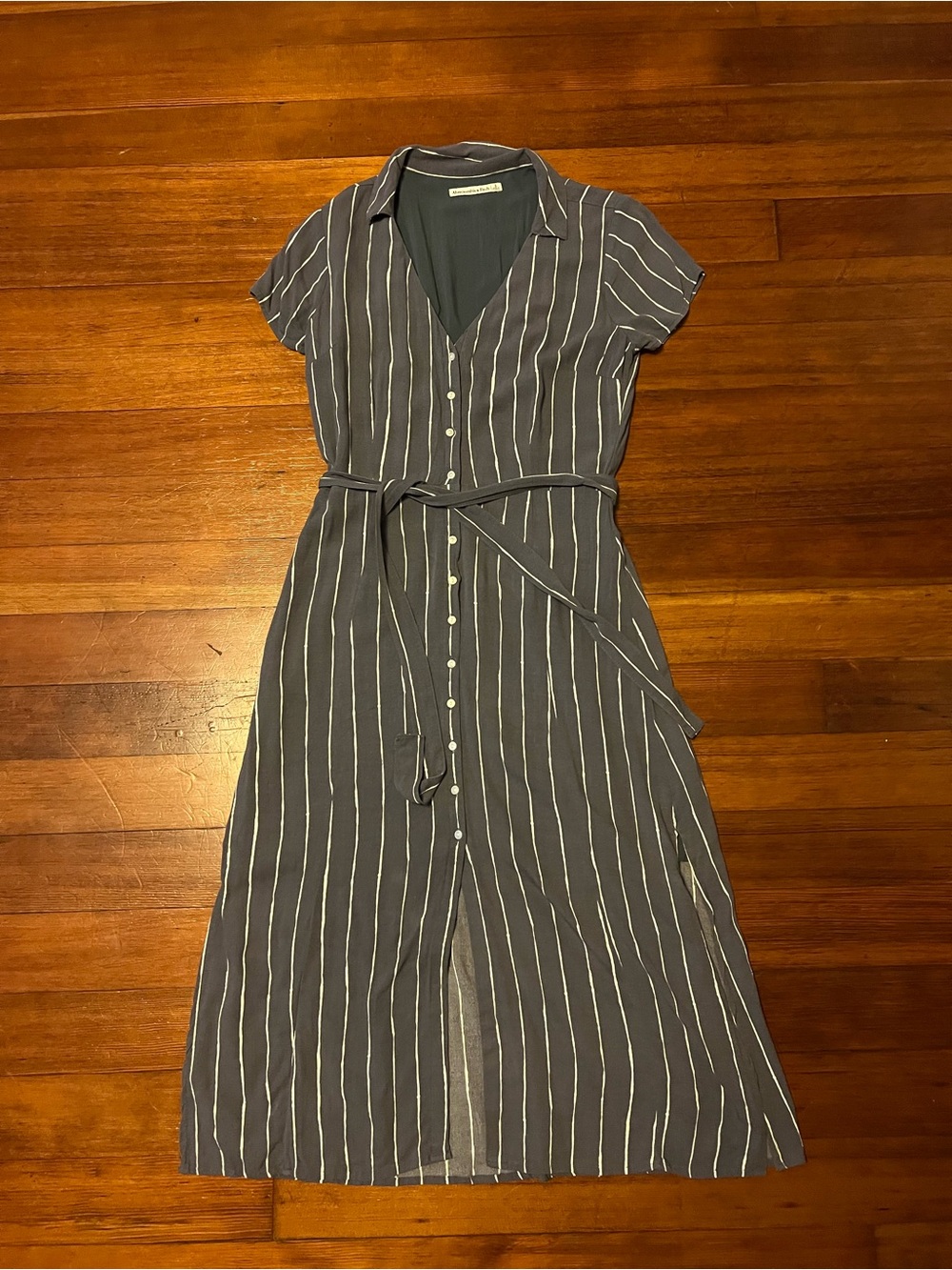 Abercrombie and Fitch Button-Front Striped Midi Dress - Navy